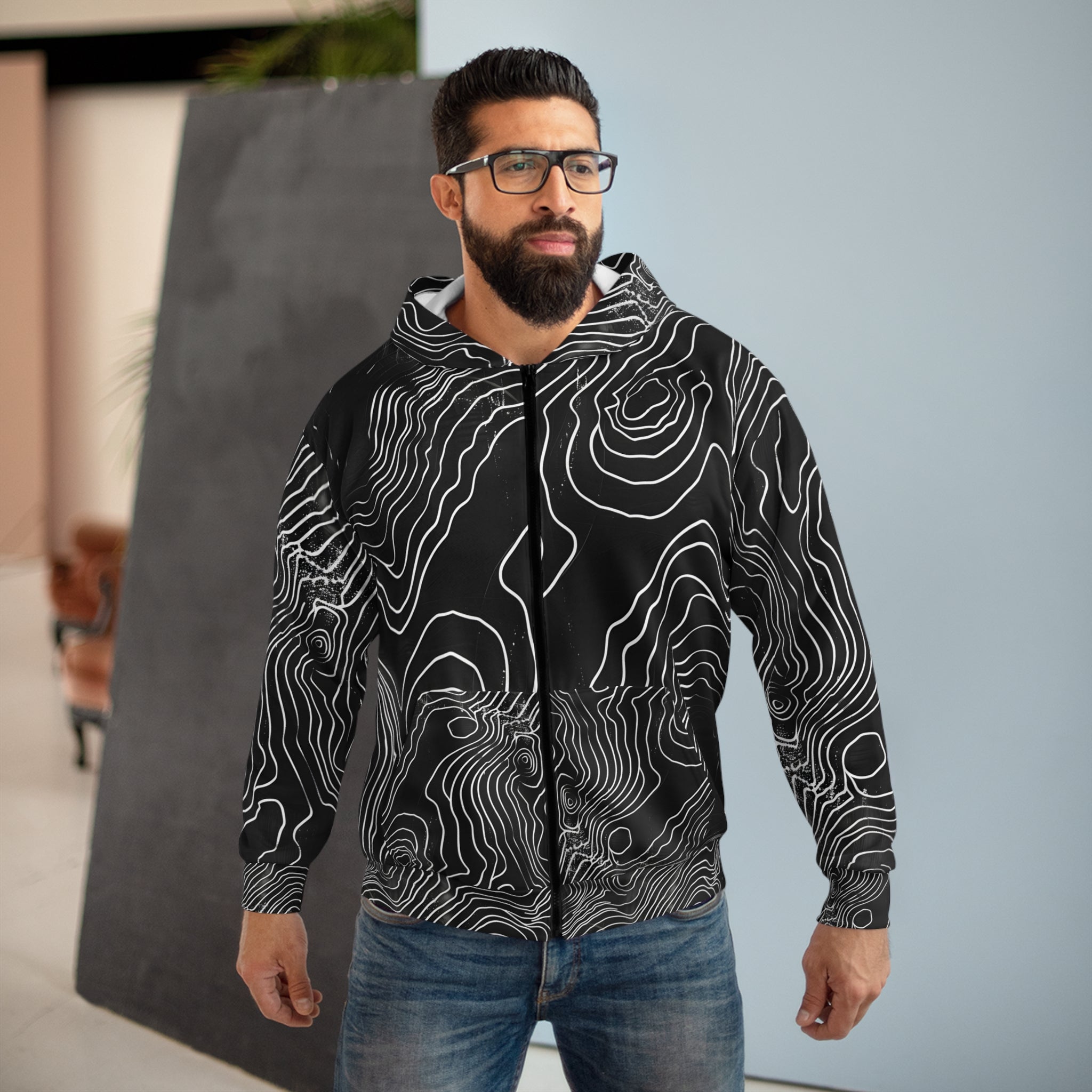 Black Topo Unisex Zip Hoodie