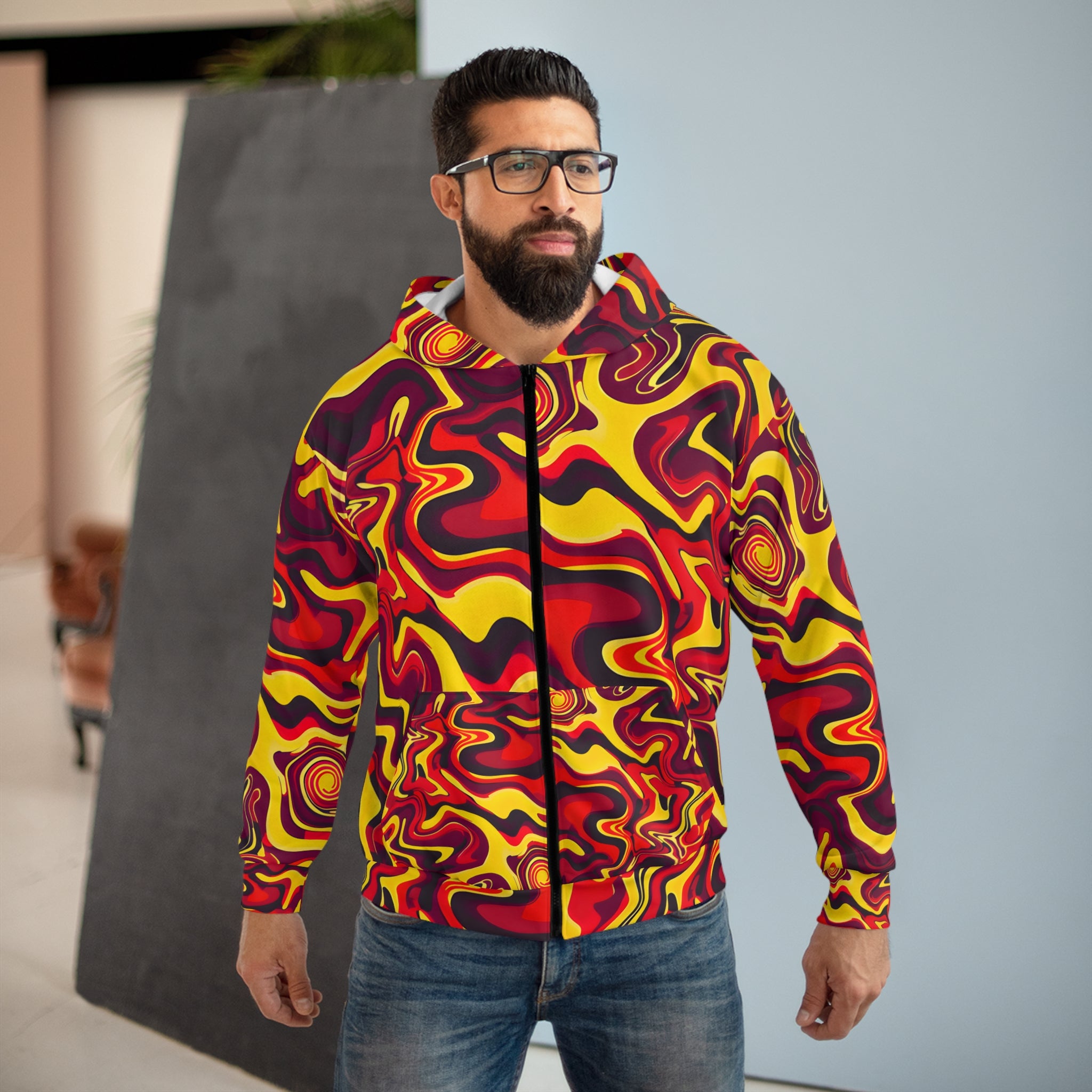 Crimson Lemon Twist Unisex Zip Hoodie